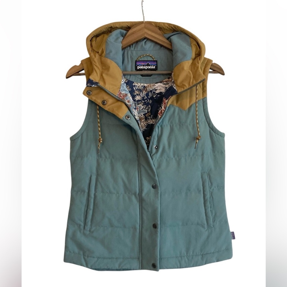 Patagonia Throwback Shadow Blue Bivy Hooded Puffer Yoke Vest